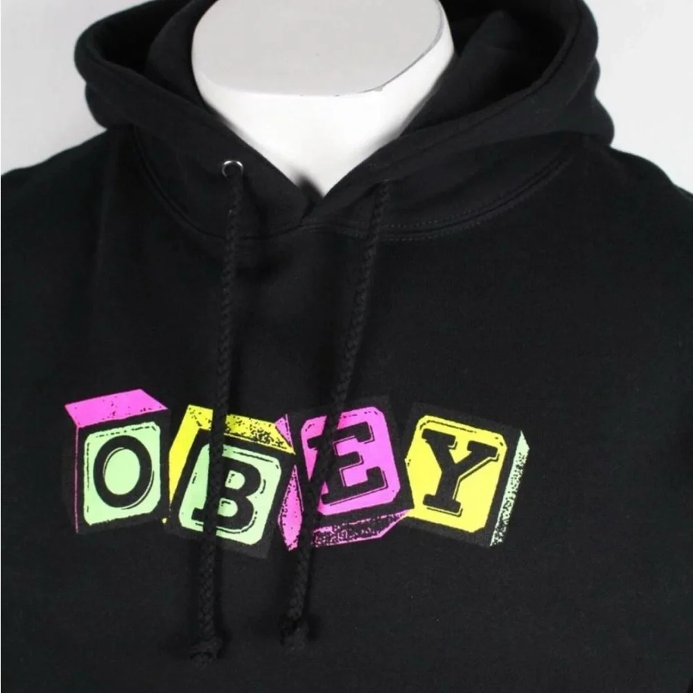 Obey Black Hoodie with Colorful Alphabet Block Logo Size Large - Picture 4 of 6